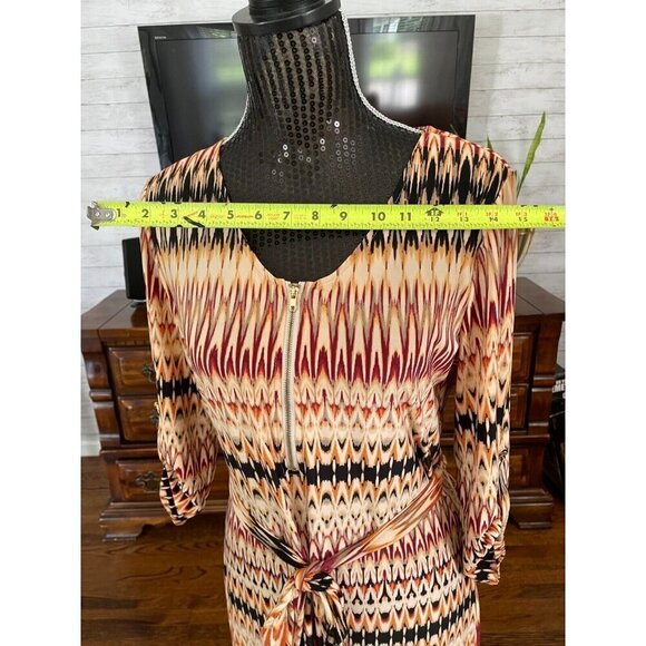 Tacera Black Rust and Maroon V-Neck Gold Zipper Midi Dress Size Small - Picture 9 of 9